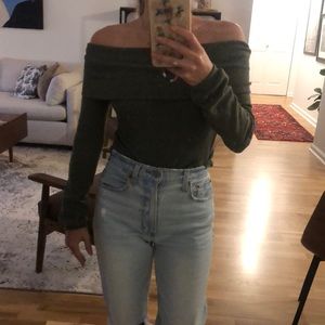 Lulus olive green off the shoulder sweater